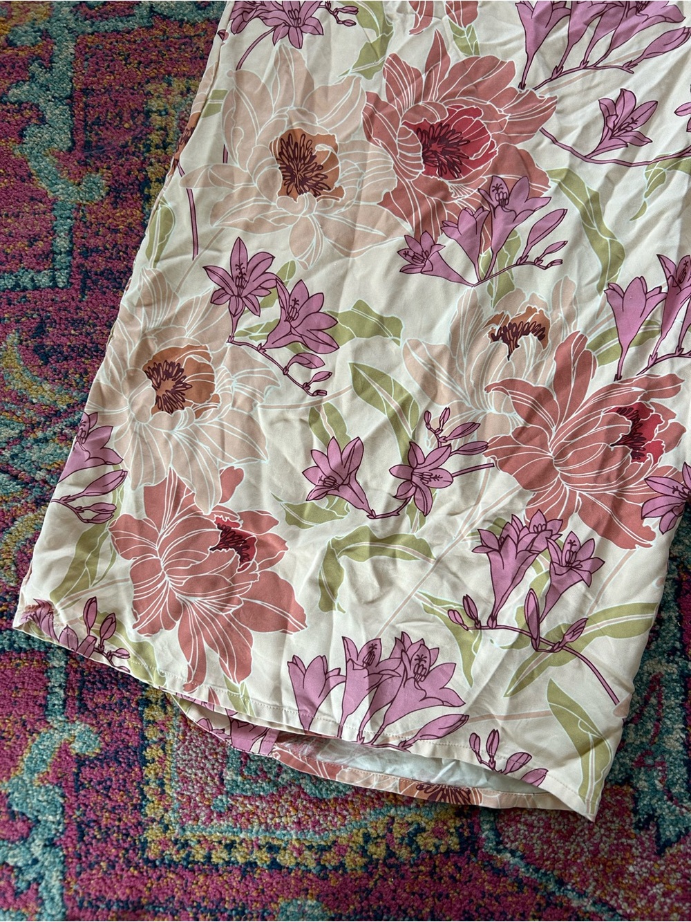 Tommy Bahama | Women’s Peach/Multicolor Floral 100% Silk Faux Wrap Maxi Skirt S - Picture 9 of 11
